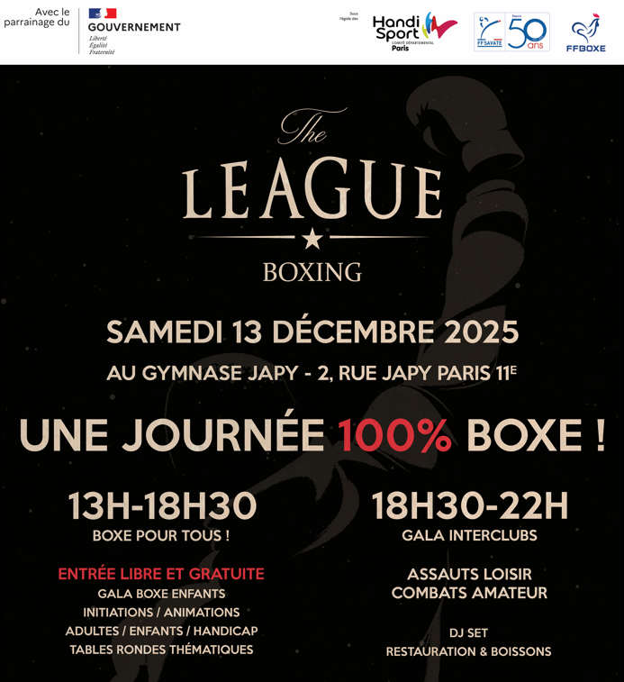 Gala de boxe pour l'inclusion le samedi 13 décembre 2025 au gymnase Japy Paris 11ème